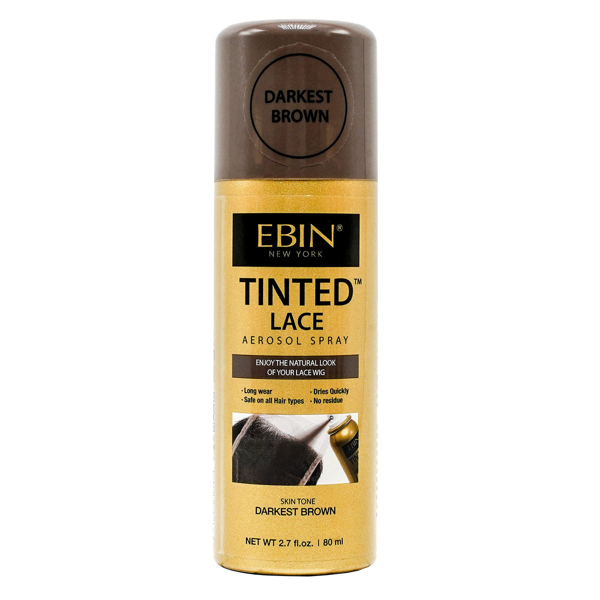 Ebin New York Tinted Lace Aerosol Spray, Darkest Brown 2.7Oz - Quick Dry, Water Resistant, Natural Look