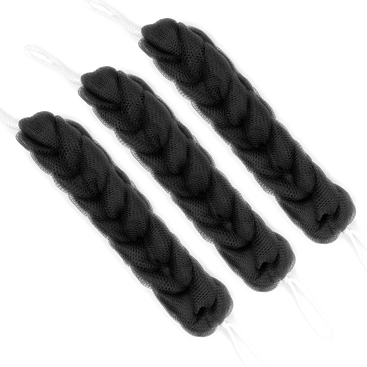 Pphao Charcoal Back Scrubber - 3 Pack Loofah Sponge For Shower Exfoliating - 21.5 Inch Black