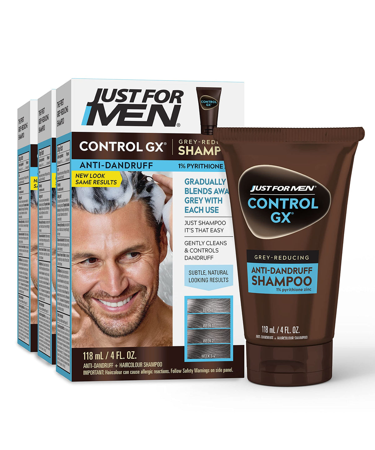 Just For Men Control Gx Grey Reducing Shampoo, Anti-Dandruff, 4 Fl Oz - Pack Of 3