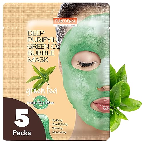 Purederm Deep Purifying Green O2 Bubble Mask - 5 Pack Korean Cleansing Foam & Purifying Mask