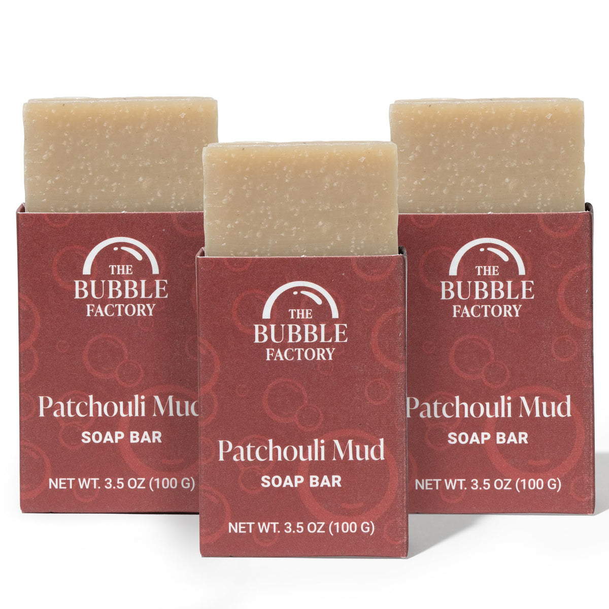 The Bubble Factory Vegan Bath Soap Bars, All-Natural, Shea Butter, Patchouli Mud, 3-Pack