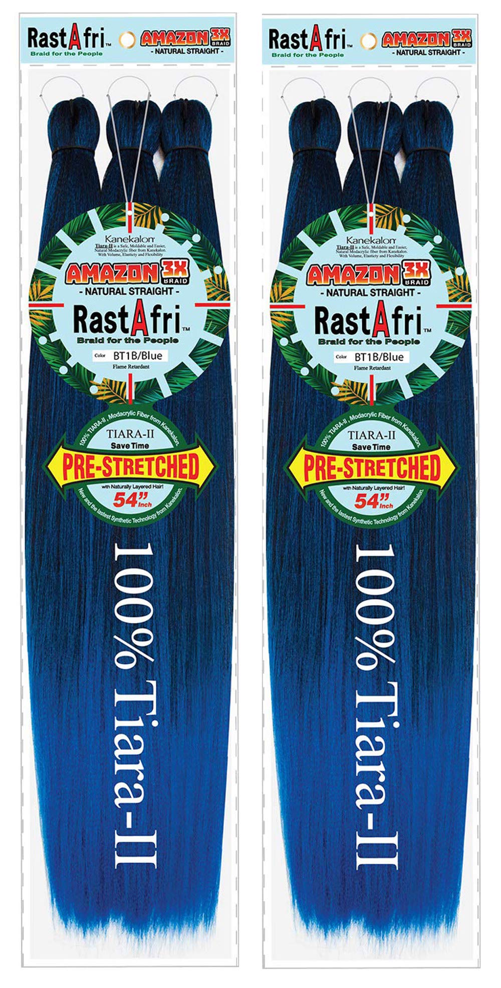 RastAfri 3X Braid 54&quot; Pre-Stretched Hair, BT1B/BLUE, 2 Pack - Mod