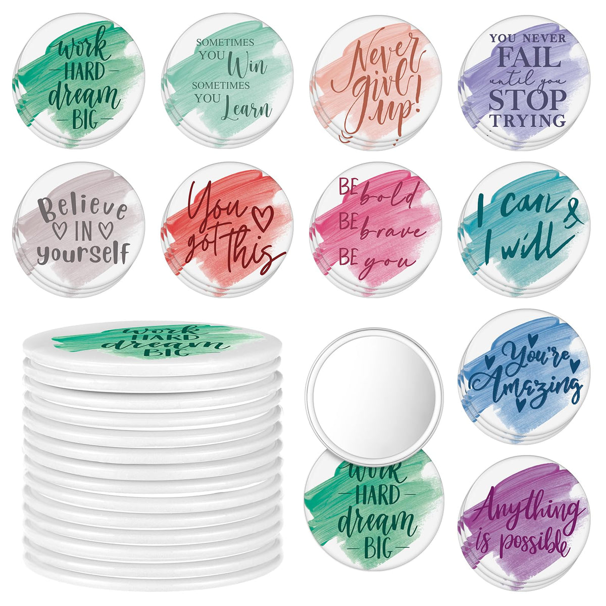 Kigley 30 Pcs Compact Mirrors - Inspirational Gifts For Women, Portable Mini Makeup Mirrors