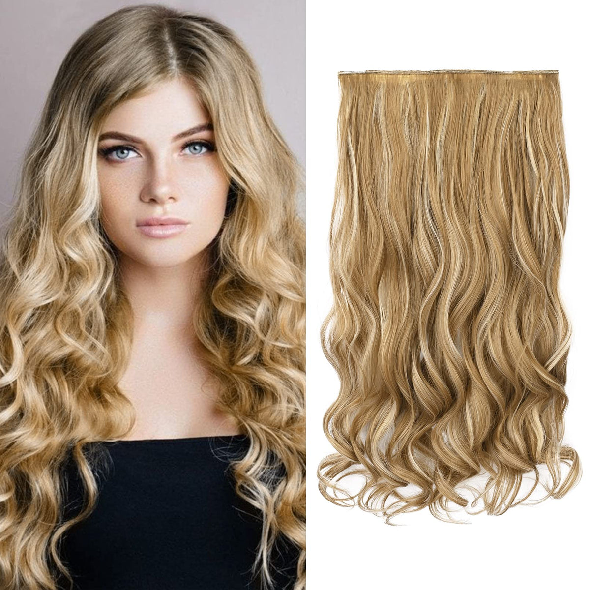 REECHO 20&quot; Curly Wave Clip-in Synthetic Hair Extensions - Medium Blonde with Highlights