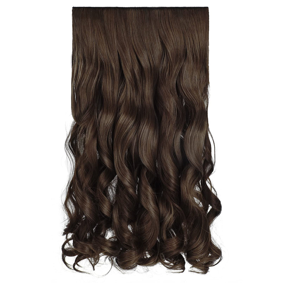 REECHO 20&quot; Curly Wave Synthetic Hair Extensions - Dark Brown with Copper Highlights, 5 Clips