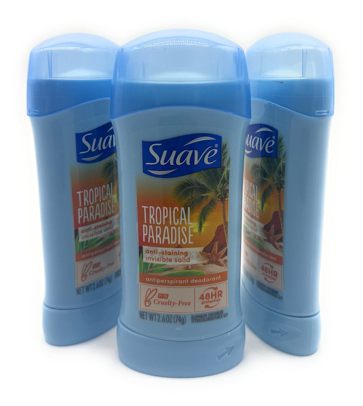 Suave Tropical Paradise Deodorant For Women, 48H Invisible Solid, 2.6 Oz (Pack Of 3)