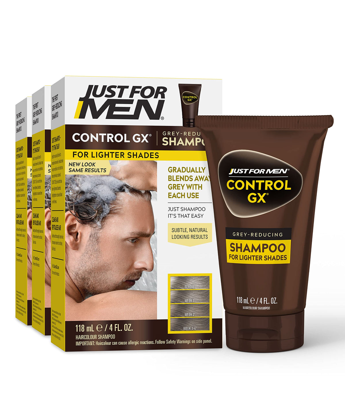 Just For Men Control Gx Grey Reducing Shampoo, 4 Fl Oz, Pack Of 3 For Blonde To Medium Brown Hair