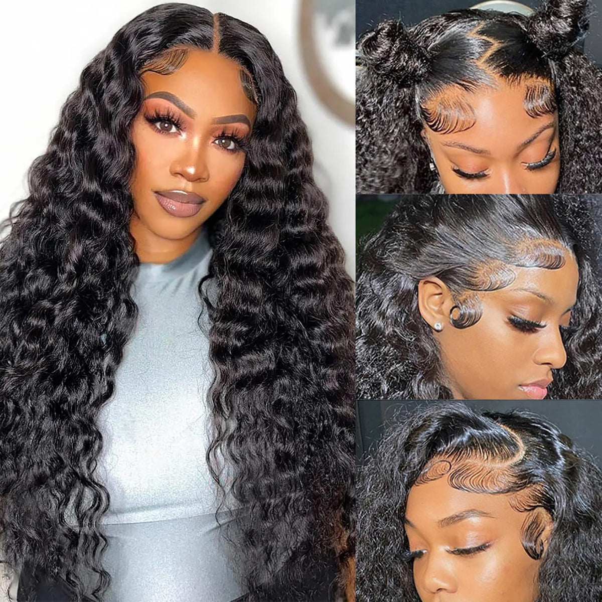 Gyajep 24&quot; 13X6 Water Wave Glueless Lace Front Wig - 180% Density Human Hair Pre Plucked