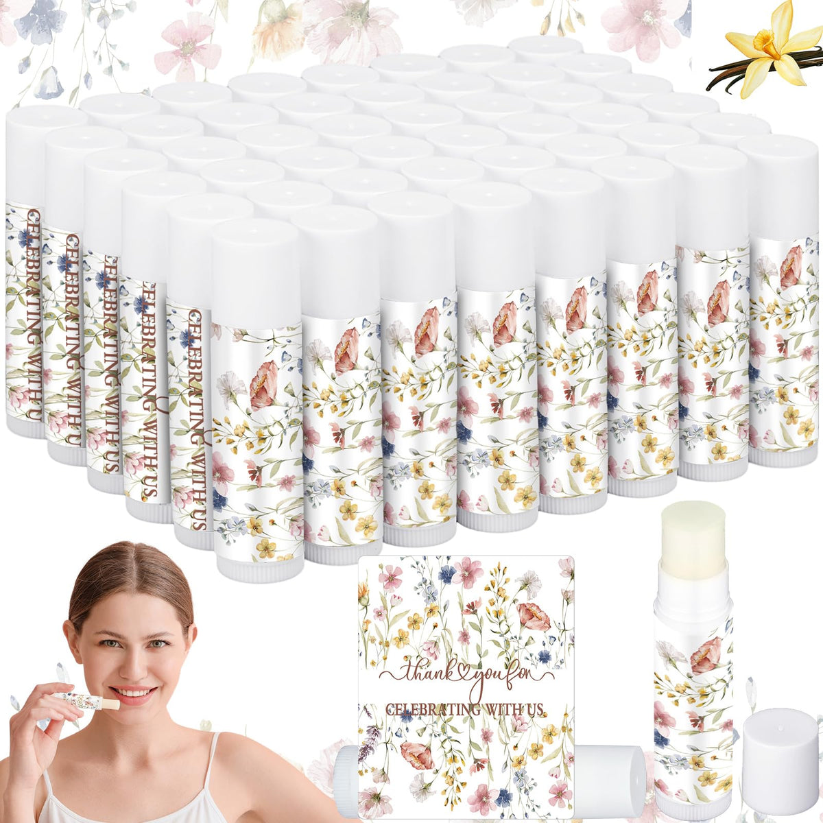 Siifert Floral Lip Balm Party Favors - 50 Pack Sunflower Gifts For Weddings & Events