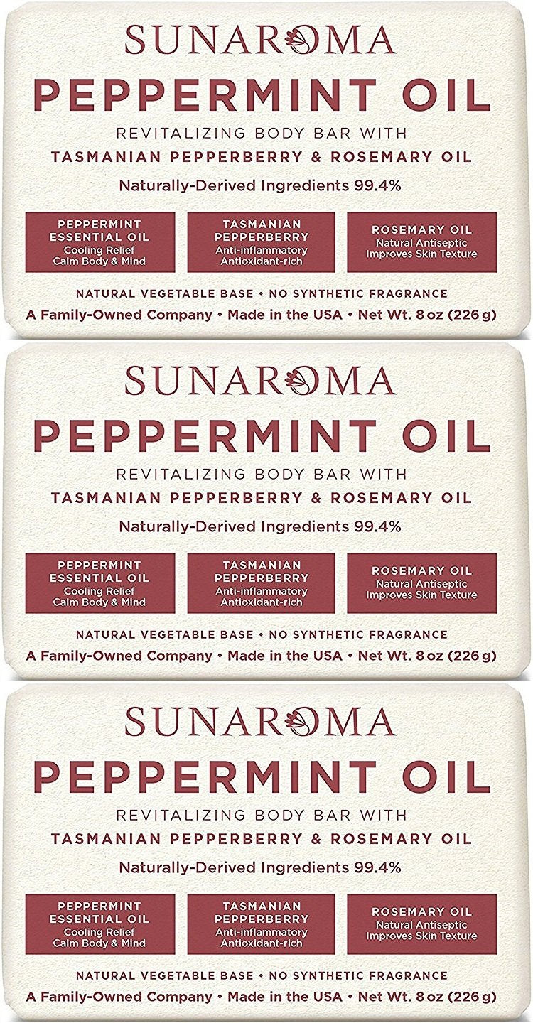 Sunaroma Peppermint Oil & Rosemary Body Bar Soap, 8 Ounce (Pack of 3)