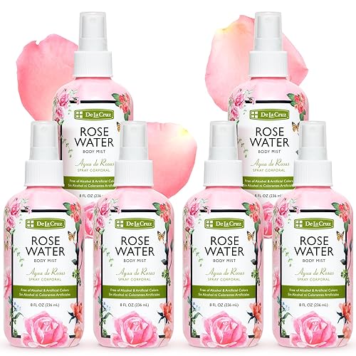 De La Cruz Rose Water Spray, Vegan & Paraben-Free, 8 Fl Oz, Pack Of 6 Bottles