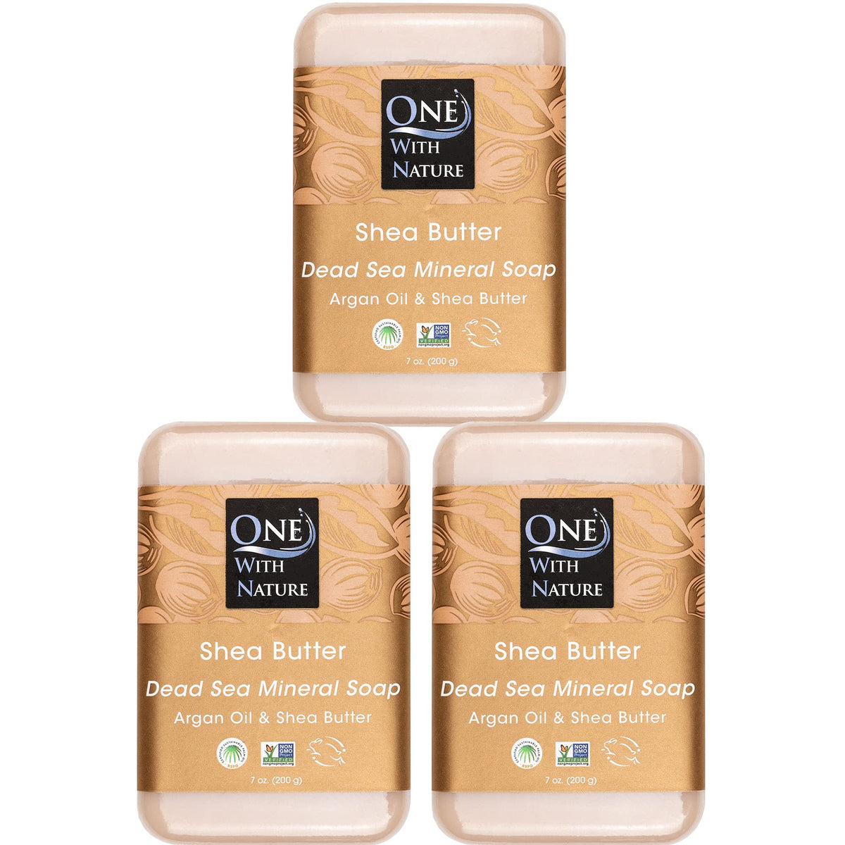 One With Nature Dead Sea Mineral Shea Butter Soap 7Oz Bar 3-Pack - Natural & Nourishing