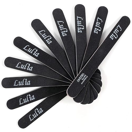 Lulia Nail File Set - 10 Pcs Double Sided 180/240 Grit Black Emery Board For Salon & Home Use