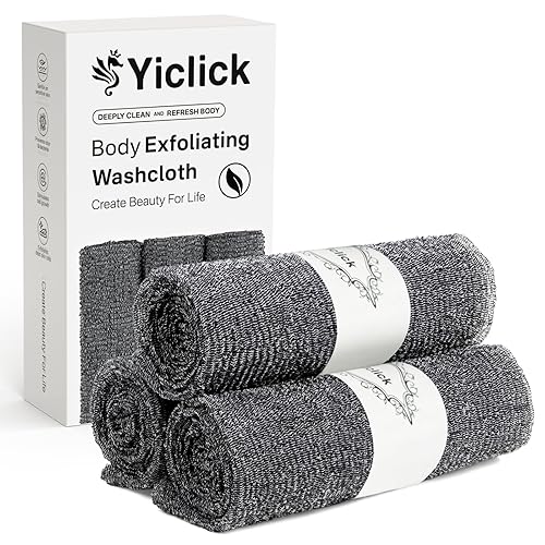 Yiclick Exfoliating Washcloth Towel 3 Pack - Japanese Bath Cloths For Body & Back Exfoliation, Grey