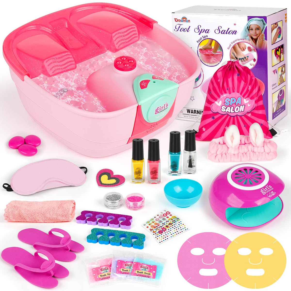 Dreamon Kids Foot Spa & Nail Kit - Spa Day Set For Girls, Nail Art & Manicure Gifts 6-12 Years