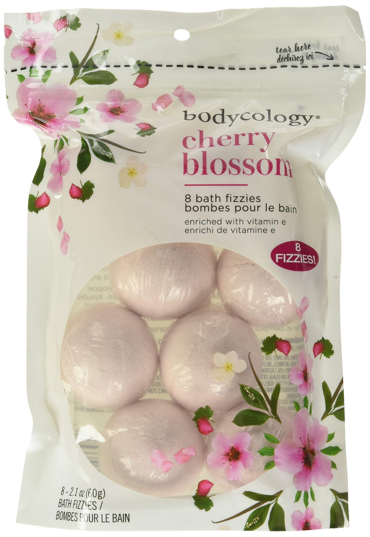 Bodycology Cherry Blossom Bath Fizzies, 8 Count Soak Balls For Relaxing Bath Experience