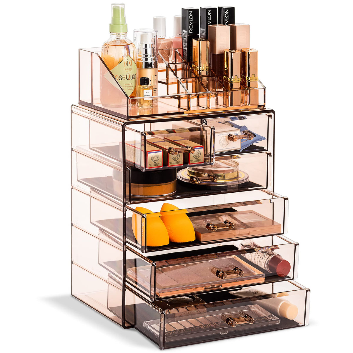 Sorbus Clear Acrylic Makeup Organizer With 4 Large & 2 Small Drawers - Bronze Glow Storage Case