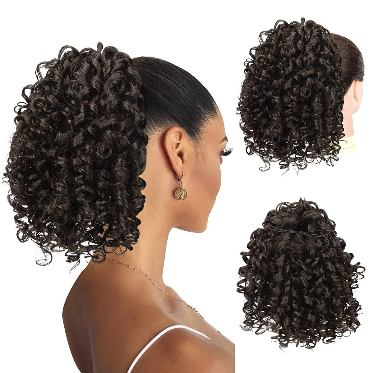 Peacoco 10 Inch Short Afro Curly Ponytail Extension For Black Women - Drawstring Hair Piece (2#)