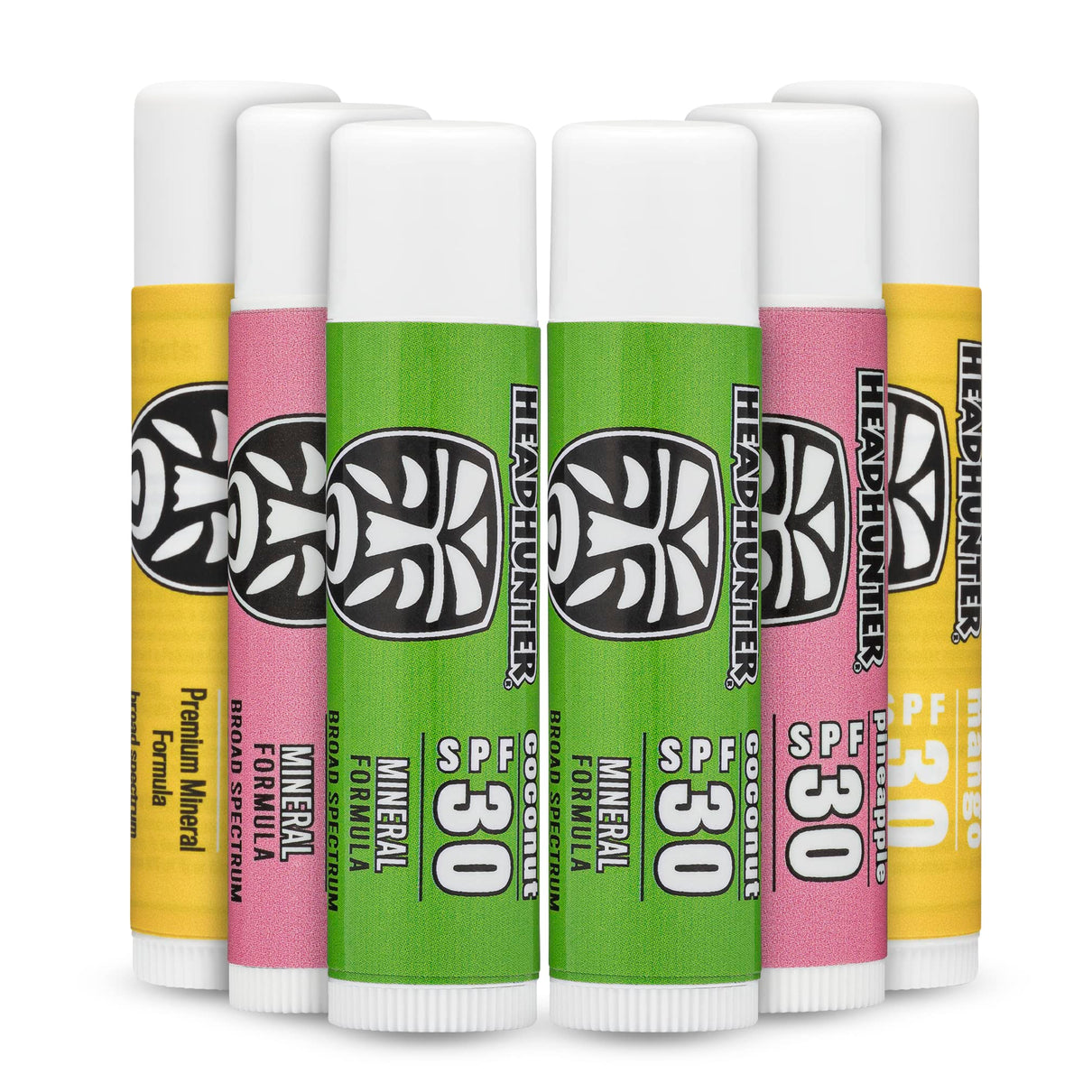 Headhunter Spf 30 Waterproof Lip Balm 6 Pack - Reef Safe Sun Protection In Coconut, Pineapple, Mango