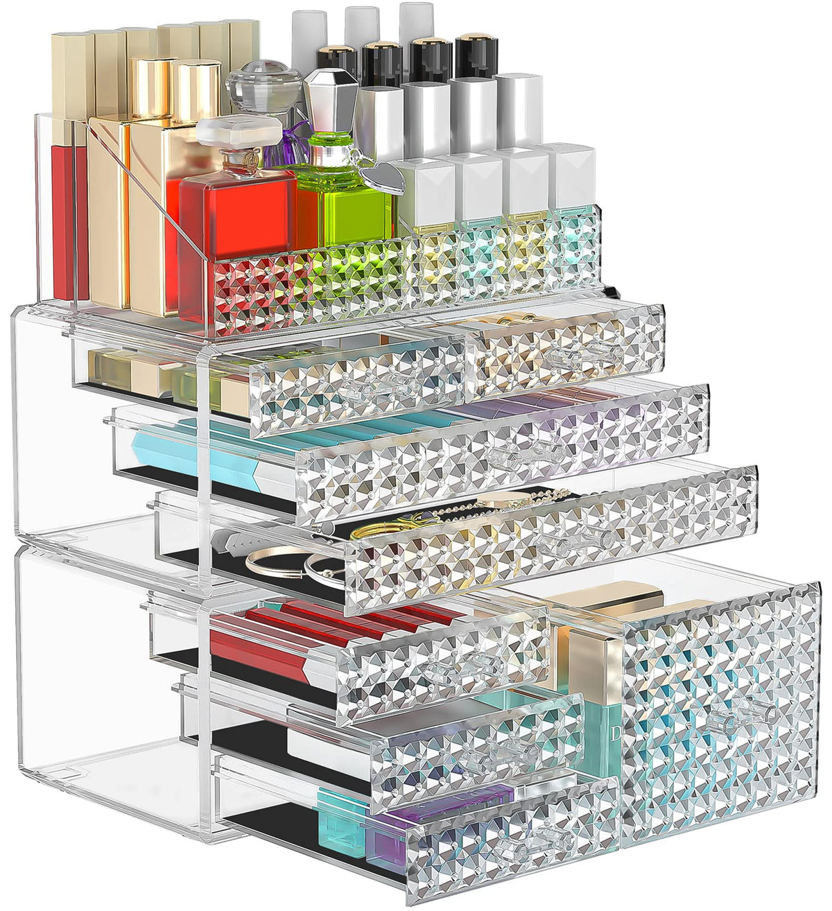 Awenia 3 Pack Acrylic Makeup Organizer With 8 Drawers - Stackable Storage For Vanity & Bathroom