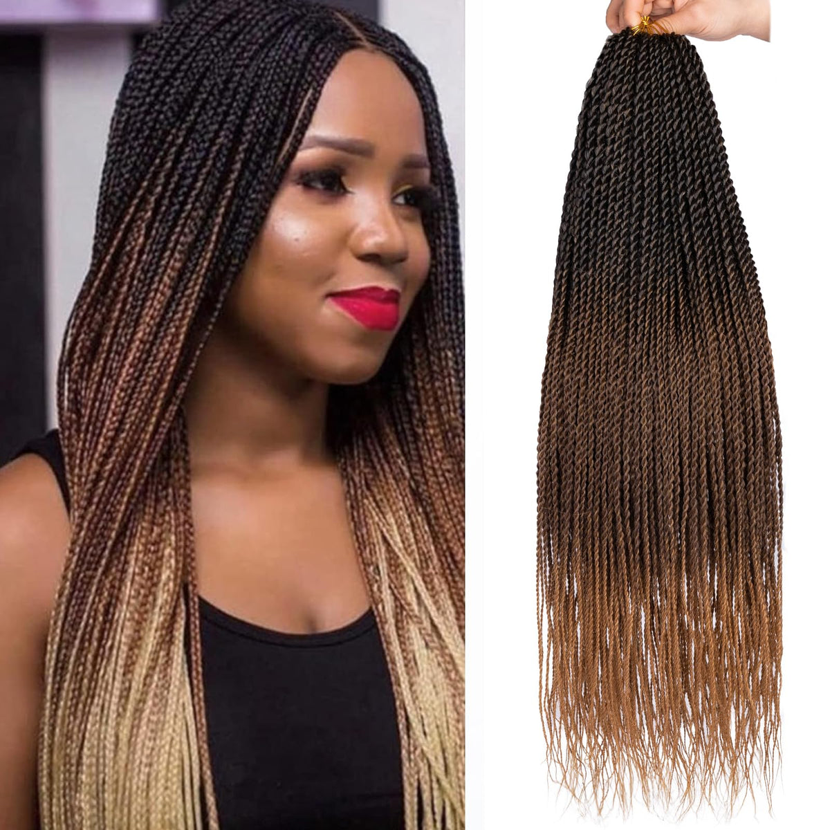 Zrq Crochet Hair Senegalese Twist 20 Inch - 8 Packs, Hot Water Setting, Color 1B/30/27#