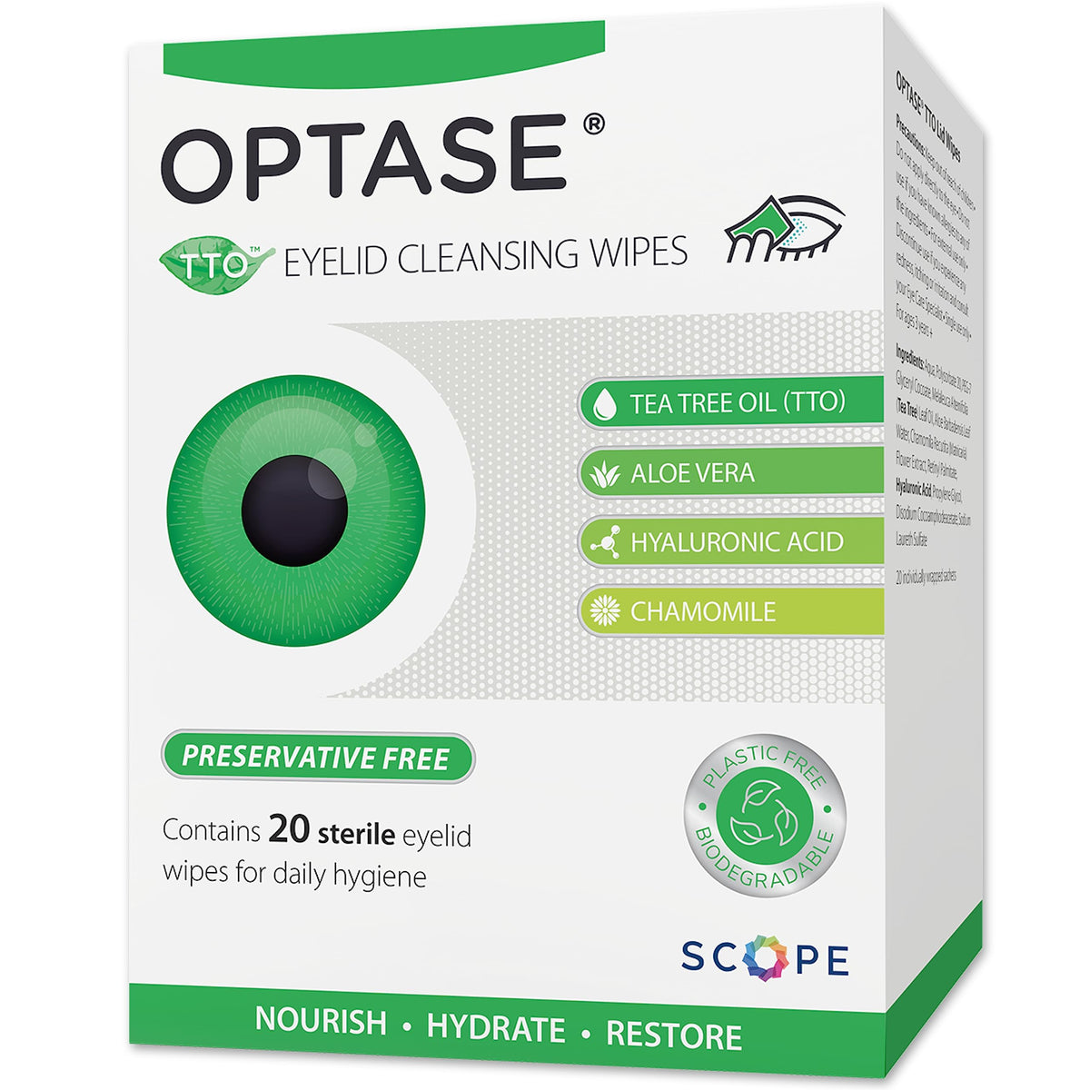 Optase Tea Tree Oil Eyelid Wipes For Dry Eyes - 20 Count Preservative Free Blepharitis Treatment