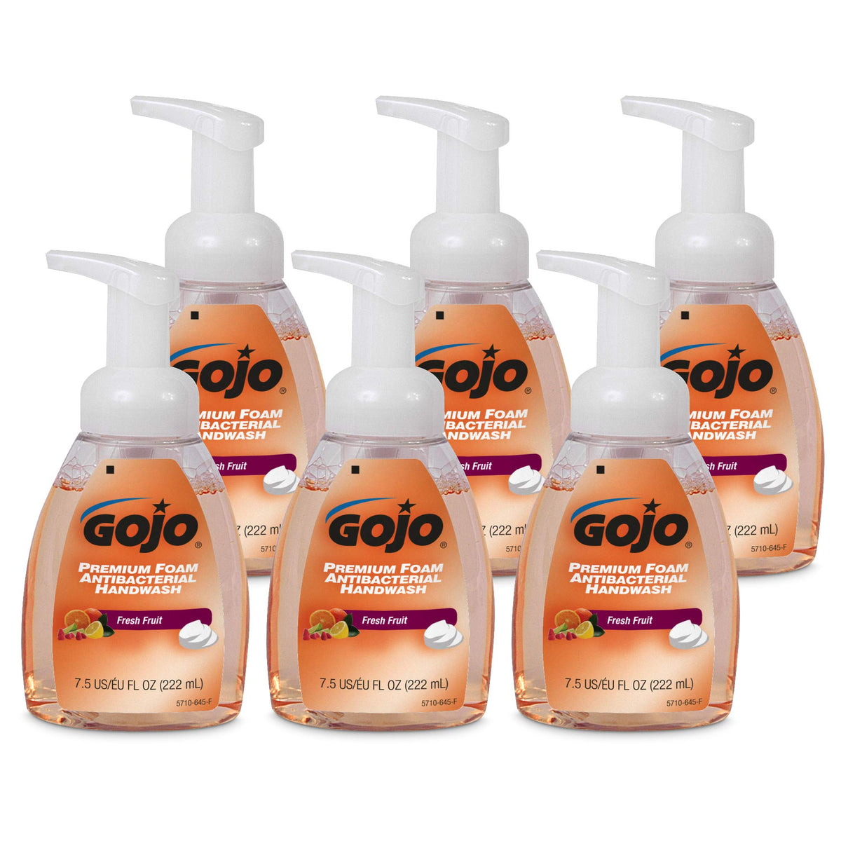 Gojo Premium Foam Antibacterial Handwash, Fresh Fruit Scent, 7.5 Fl Oz (Pack Of 6)