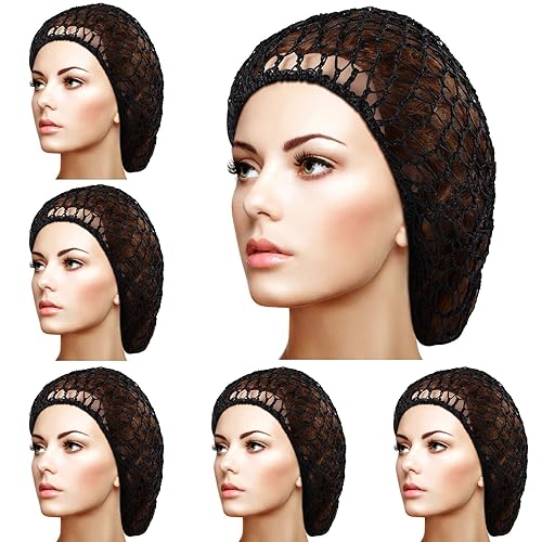 Geyoga 6 Pack Hair Net Snoods For Women, Soft Rayon Crochet Hair Cover, Black