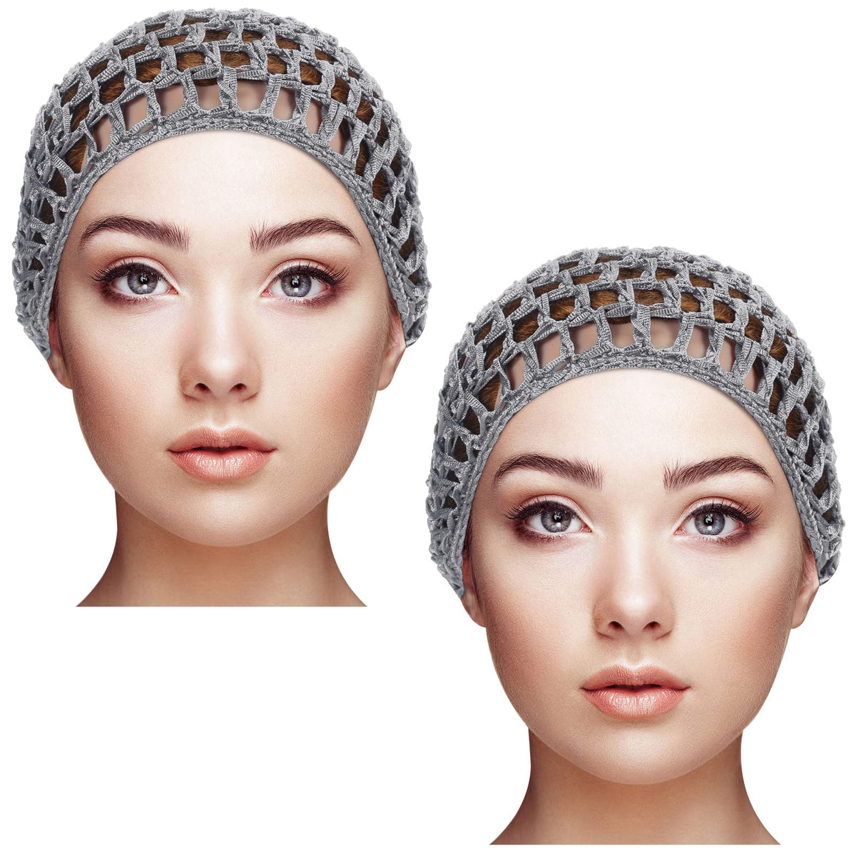 Geyoga 2-Pack Gray Mesh Crochet Hair Net Snood Cap For Women - Sleep & Comfort