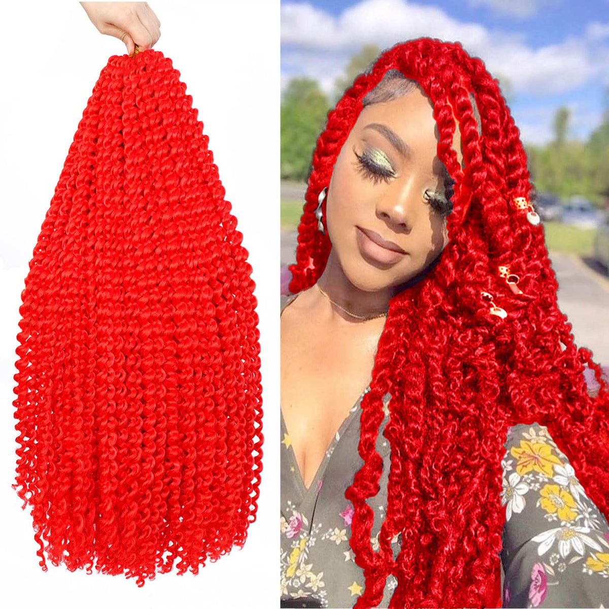 Kepbeay Passion Twist Crochet Hair 18Inch 6Packs Water Wave For Black Women - Red