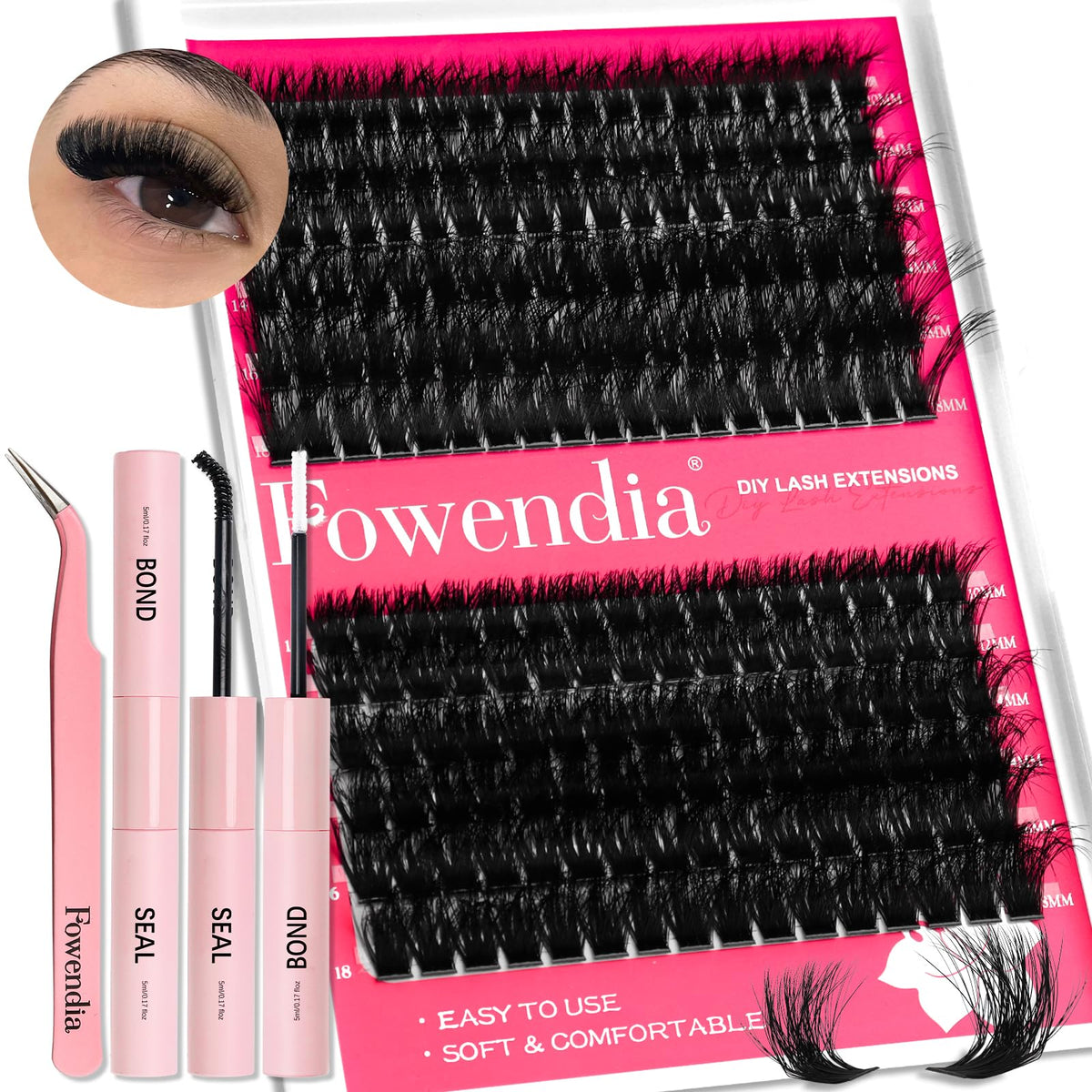 Fowendia Fluffy 80D 100D D Curl Lash Clusters Kit - Faux Mink Individual Eyelash Extensions