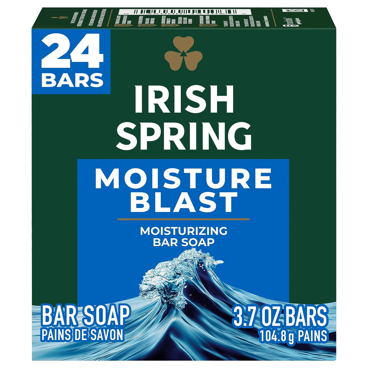 Irish Spring Moisture Blast Bar Soap For Men, 3.7 Oz, 24 Pack - Fresh Clean Scent