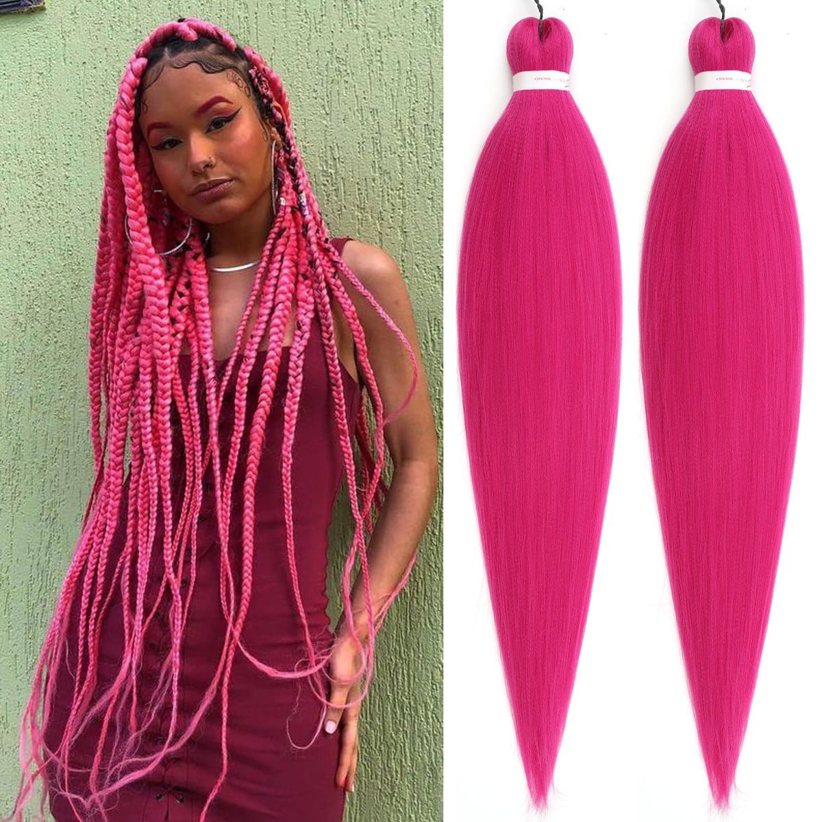 Union Beauty Hot Pink 26&quot; Pre-Stretched Braiding Hair - 2 Packs Yaki Texture Crochet Extensions