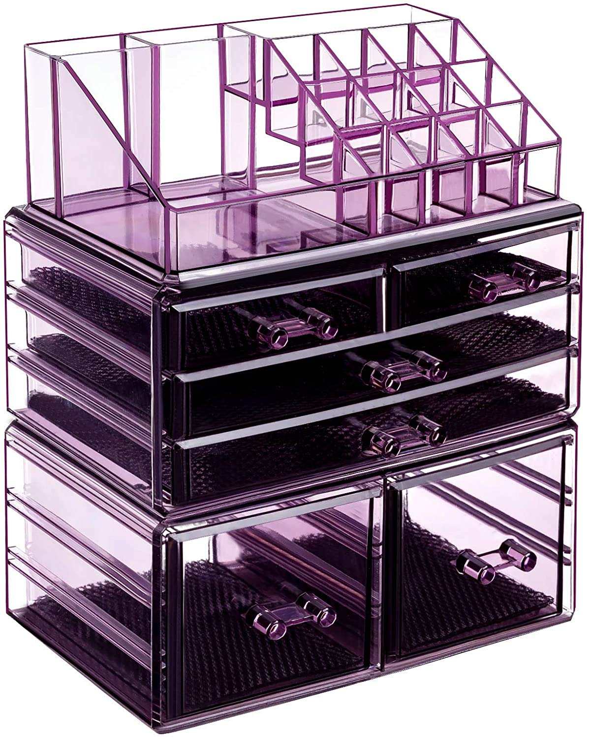 Hblife Violet Acrylic Makeup Organizer Set - 3 Drawers & Jewelry Display Box