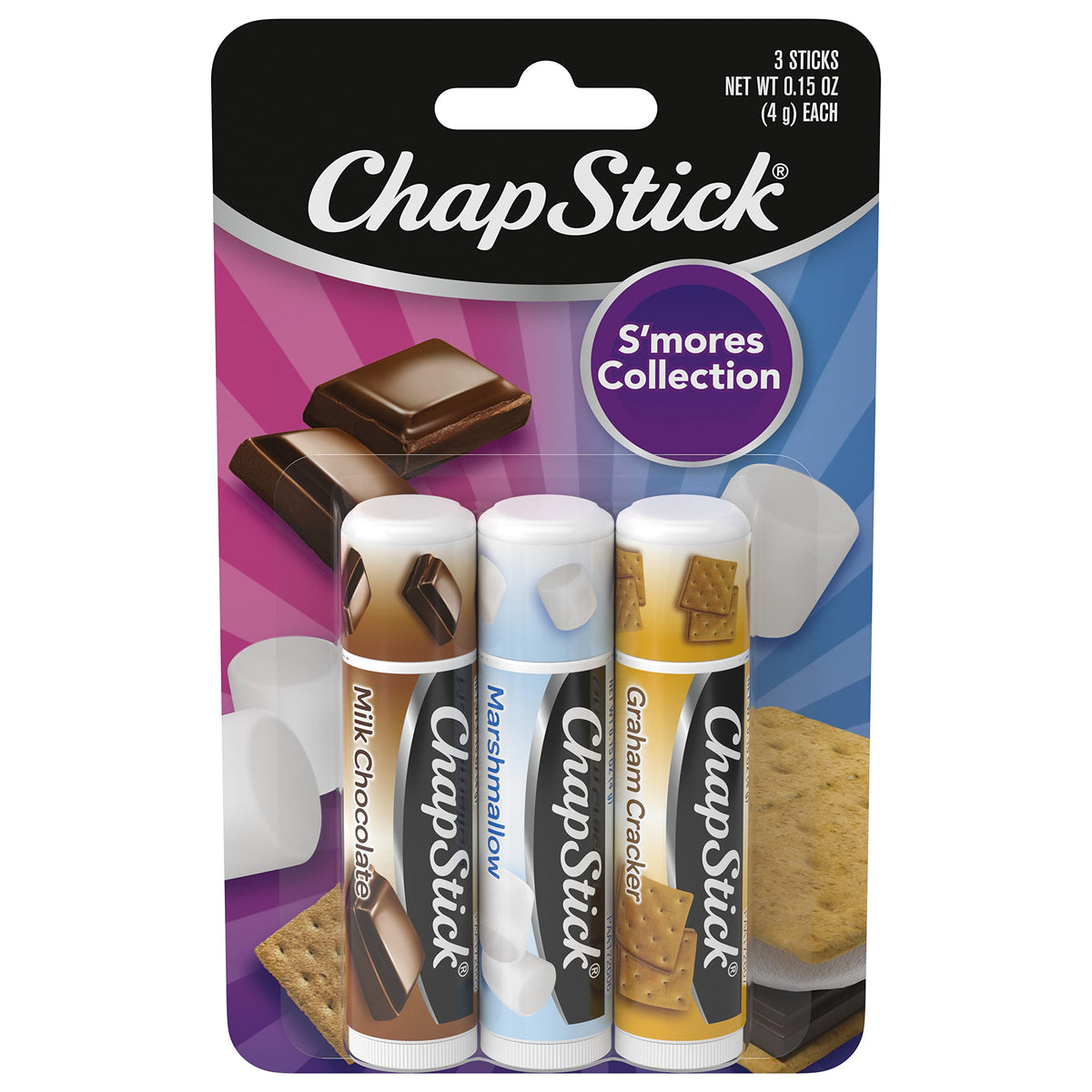 Chapstick S'More Collection Lip Balm Pack Of 3, Non-Tinted, 0.15 Ounce Each