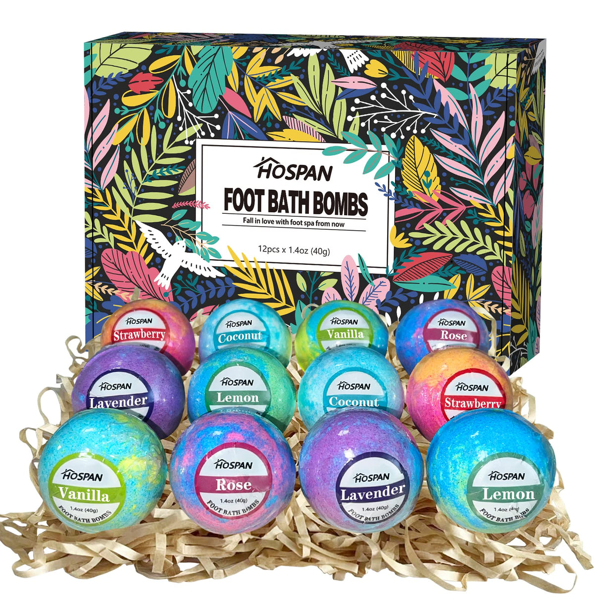 Hospan Organic Foot Bath Bombs Gift Set - 12 Essential Oil Soaks For Tired Feet, Lavender