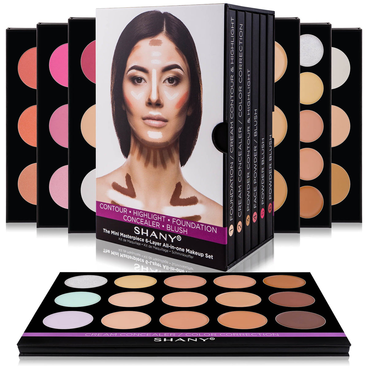 Shany Mini Masterpiece 6-Layer Makeup Kit - Foundation, Concealer, Blush & More, Multi-Colored