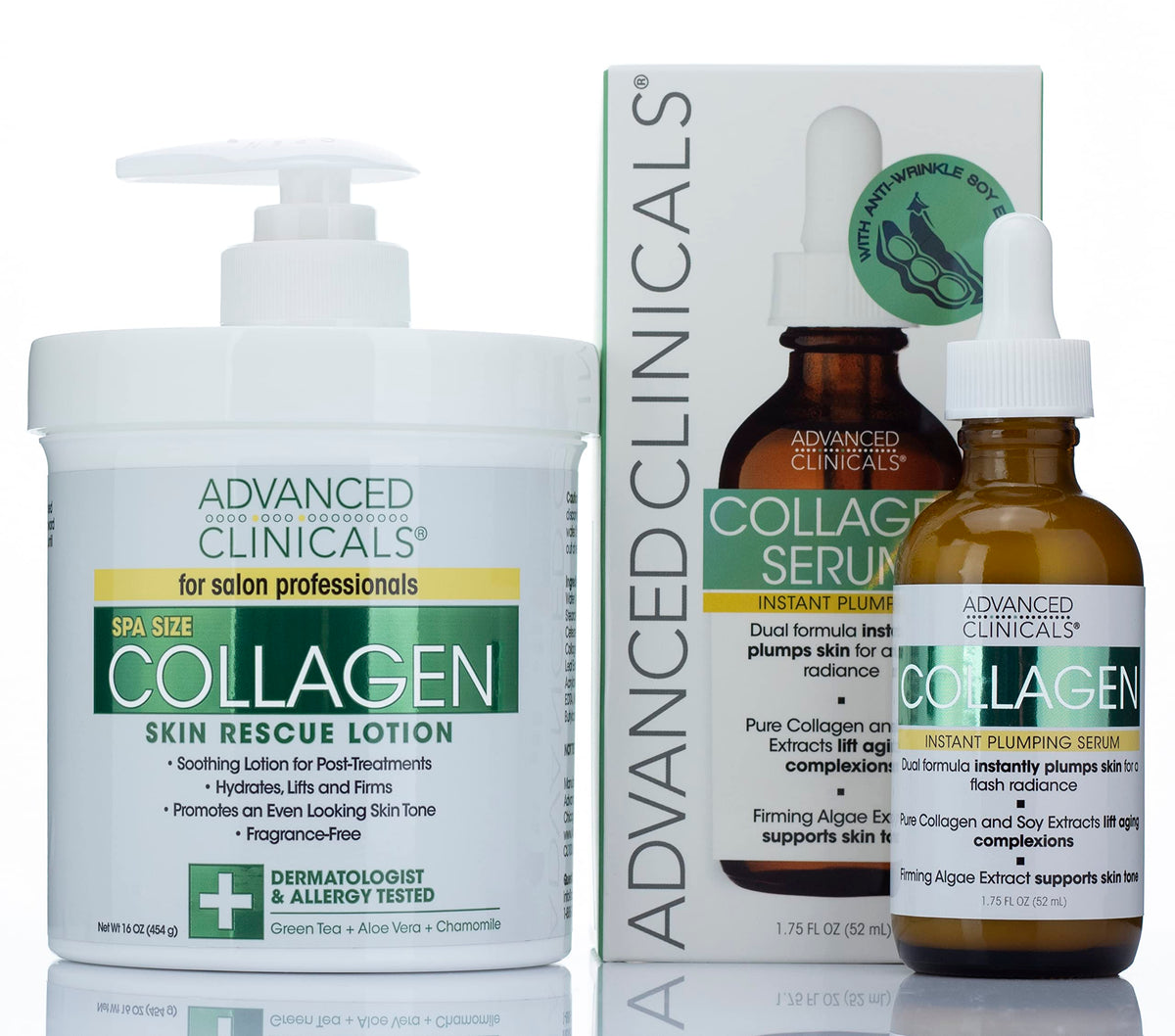 Advanced Clinicals Collagen Cream & Serum Set | Anti-Aging Moisturizer For Wrinkles & Dry Skin