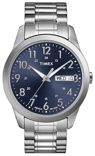 Timex South Street Sport 36Mm Silver-Tone Watch With Blue Dial & Stainless Steel Band