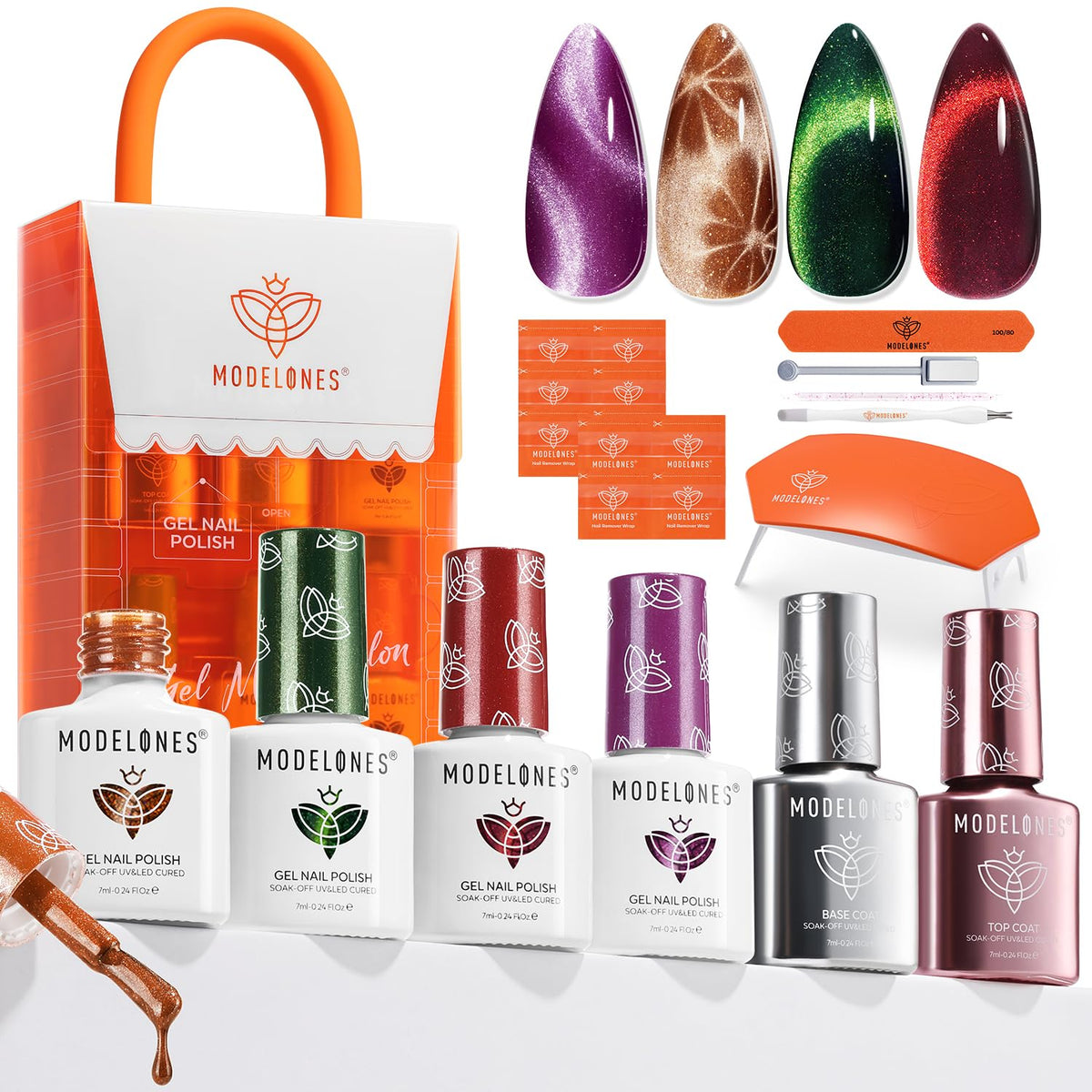 Modelones Xmas Gel Nail Polish Kit With Uv Light, 4 Colors & Top Coat, Perfect Gift For Women