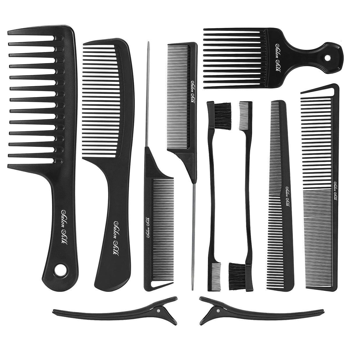 Salon Silk 11 Pcs Professional Combs Set For Natural Black Curly Hair - Abs & Carbon Fiber