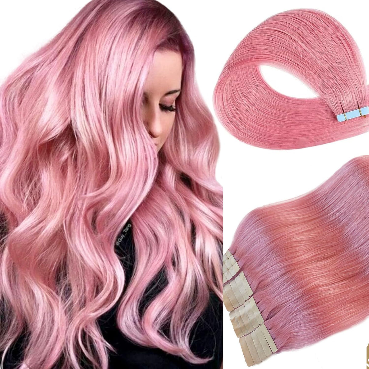 Munx 22 Inch Pink Tape In Hair Extensions - 60G Human Hair Skin Weft Colored Extensions