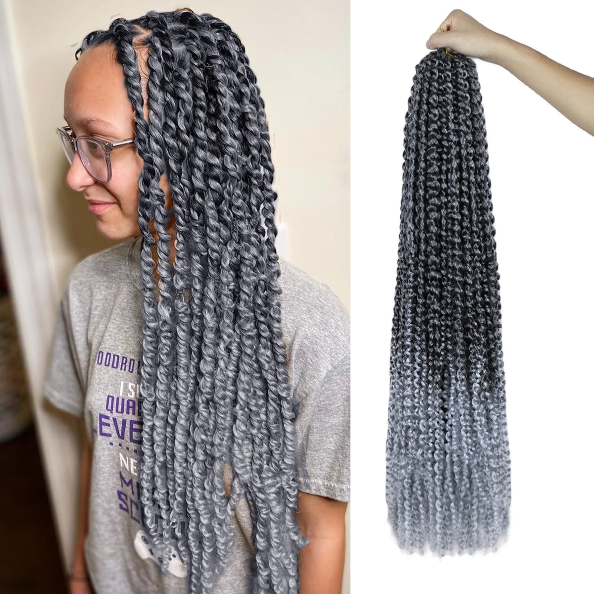 Desire4Hair 30&quot; Passion Twist Crochet Hair 7 Packs Water Wave 1B/Gray Ombre Synthetic Braids