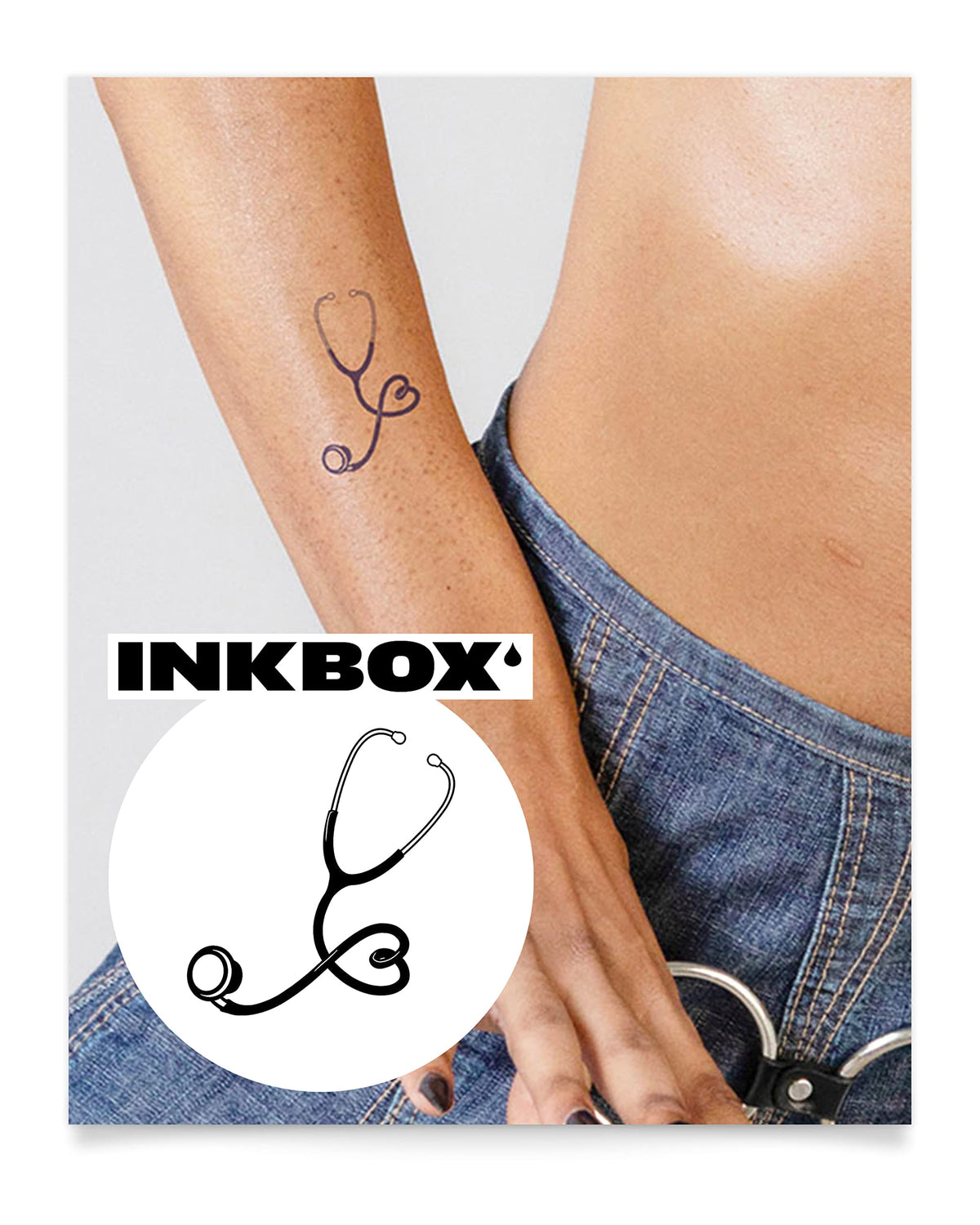 Inkbox Stethoscope Temporary Tattoo - Water-Resistant, Semi-Permanent, 3X3 In, Lasts 1-