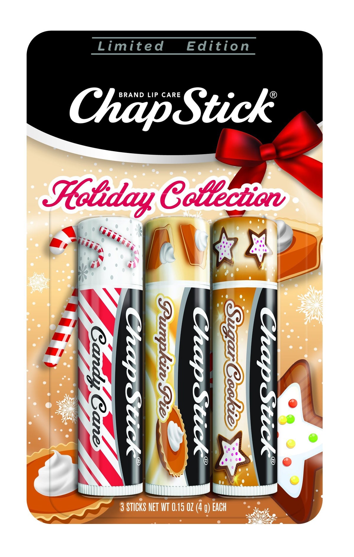 Chapstick Holiday Collection Lip Balm - 3 Pack (Candy Cane, Pumpkin Pie, Sugar Cookie)