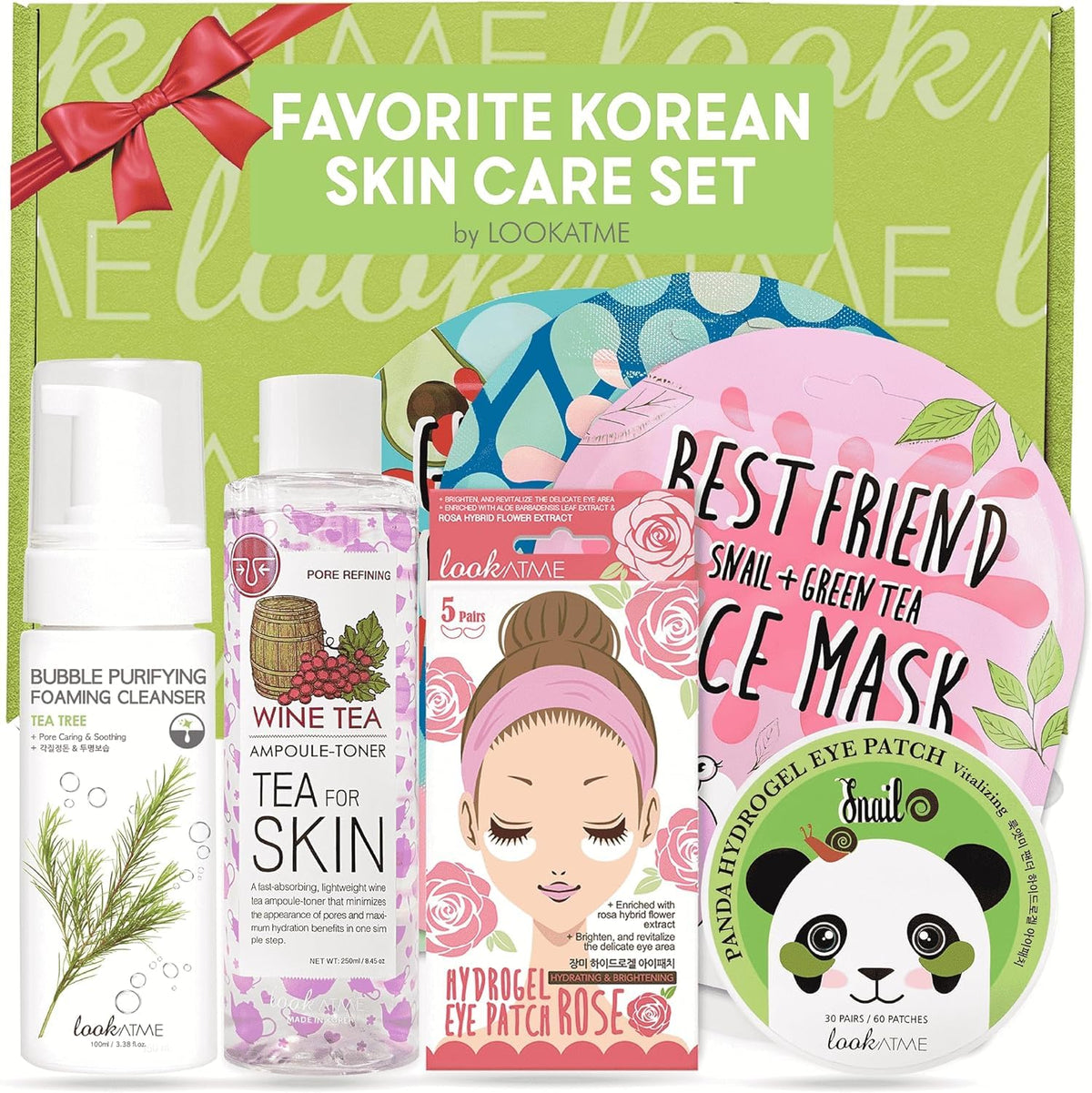 Lookatme Korean Skin Care Set - Kbeauty Facial Kit With Cleanser, Toner, Masks & Eye Patches