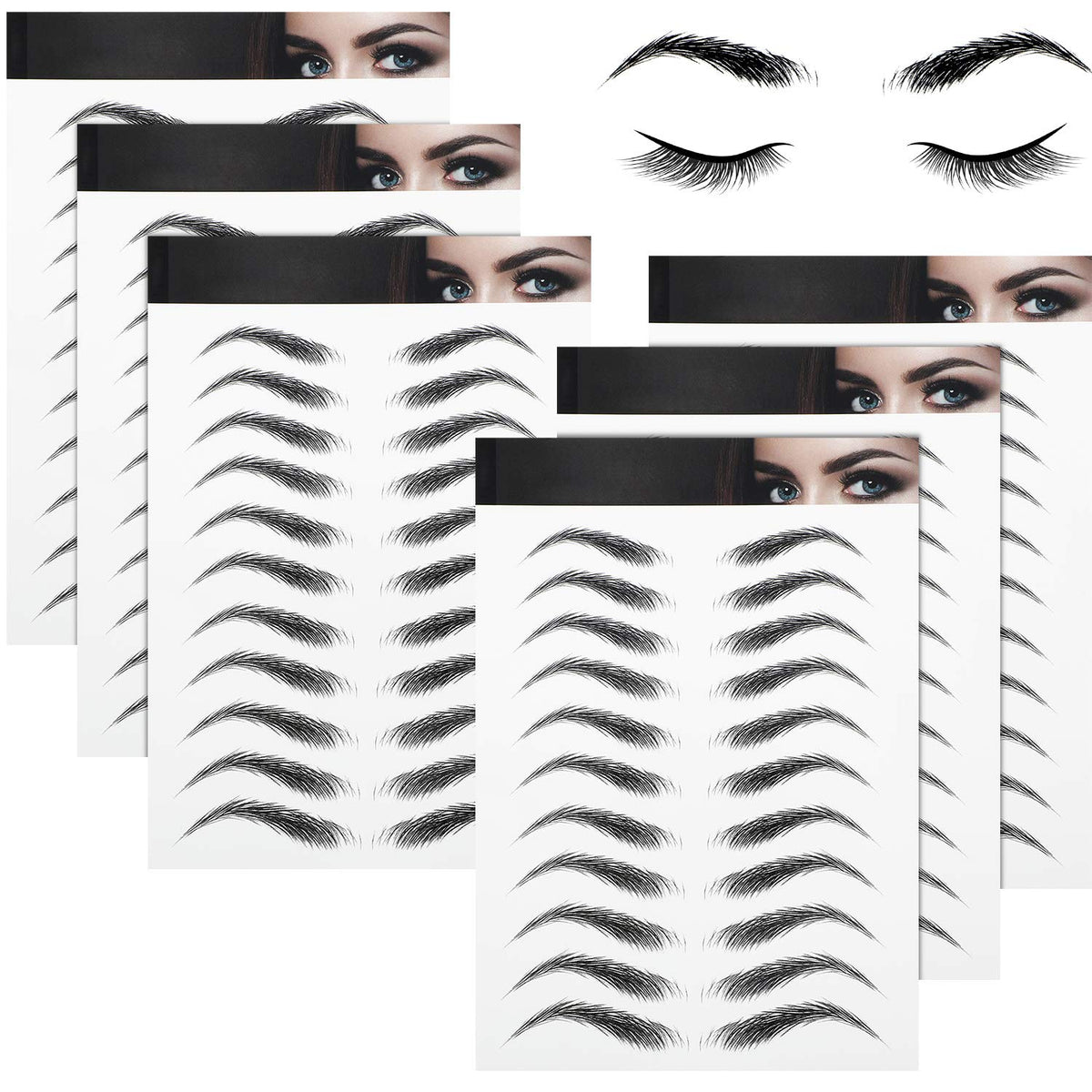 Blulu 6 Sheets Waterproof Eyebrow Tattoos - Black Temporary Brow Stickers for Perfect Shaping