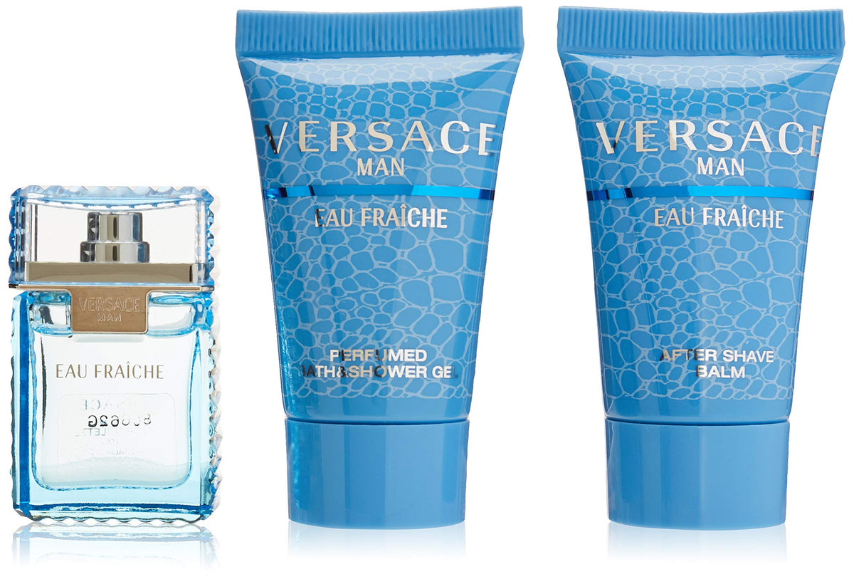 Versace Man Eau Fraiche Mini Set - 3 Piece Fragrance Gift Set, 0.16 Fl Oz, Multi-Color, Ideal for Men, Versatile Travel Size