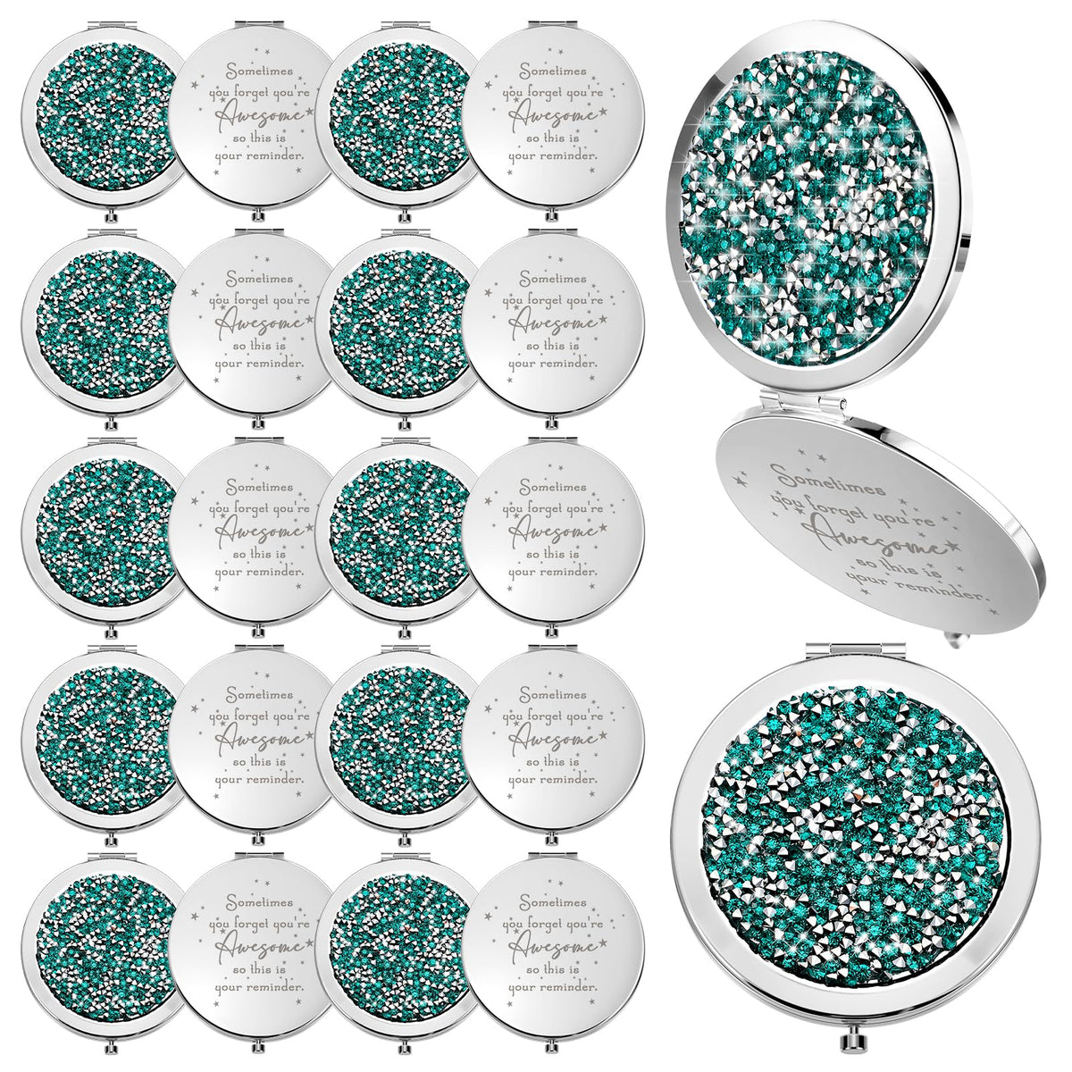 Roowest 20 Pcs Inspirational Green Compact Mirror - Thank You Gifts For Women & Coworkers