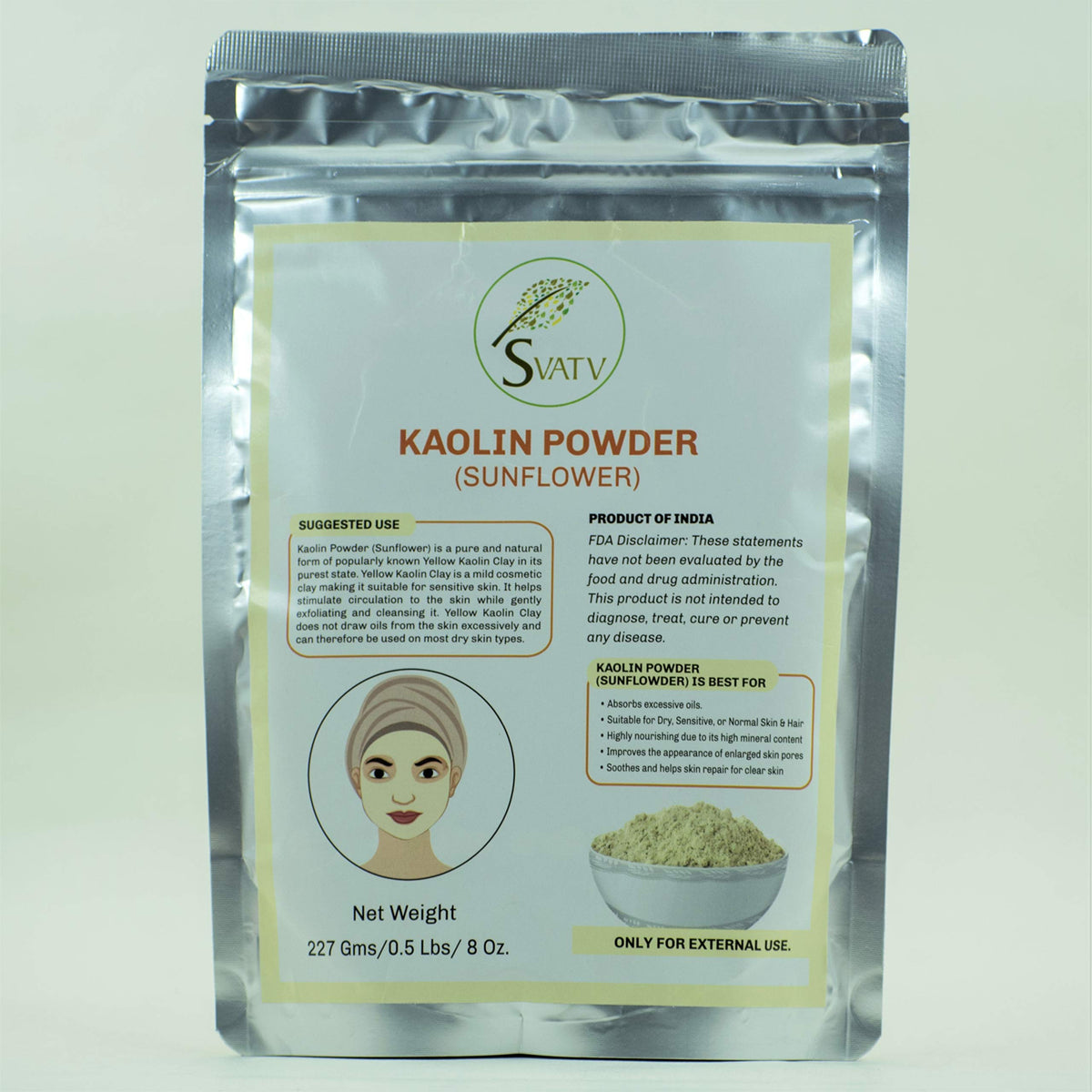 Svatv Kaolin Powder For Face Mask & Diy Spa - Natural Herbal Clay 227G (8 Oz)